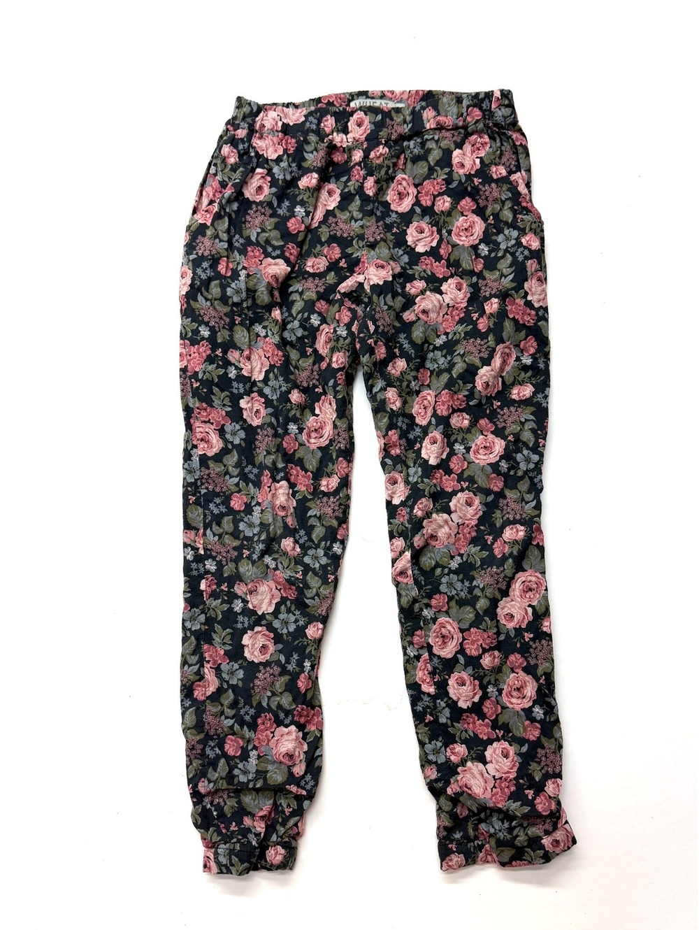 Wheat Girls Black Floral Cotton Sonia Jogger Pants Lined size 6